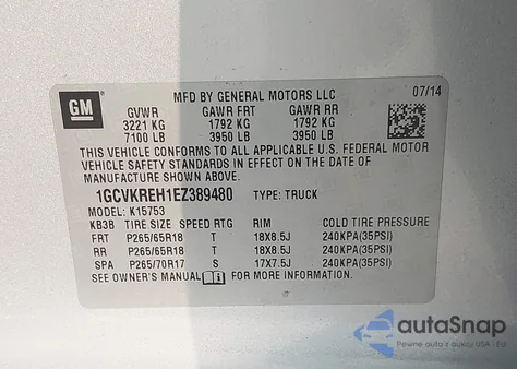 2014 Chevrolet Silverado 1500 1Lt z USA, uszkodzony, nr VIN 1GCVKREH1EZ389480